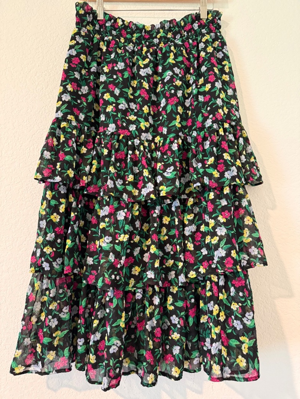 Ann Taylor Dark Floral Tiered Midi Skirt L NEW